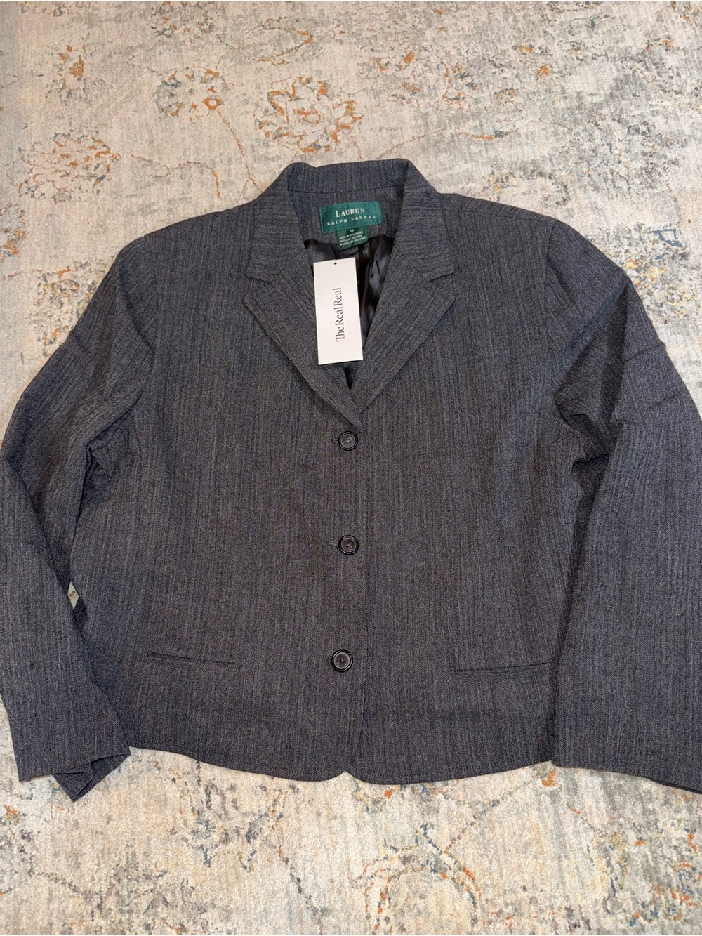 Lauren Ralph Lauren Charcoal Pinstripe Button-Front Blazer Size 16 A130